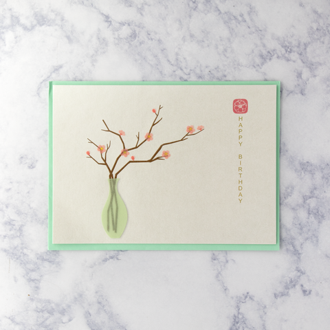 Handmade Cherry Blossom Branches In Vase Birthday Card