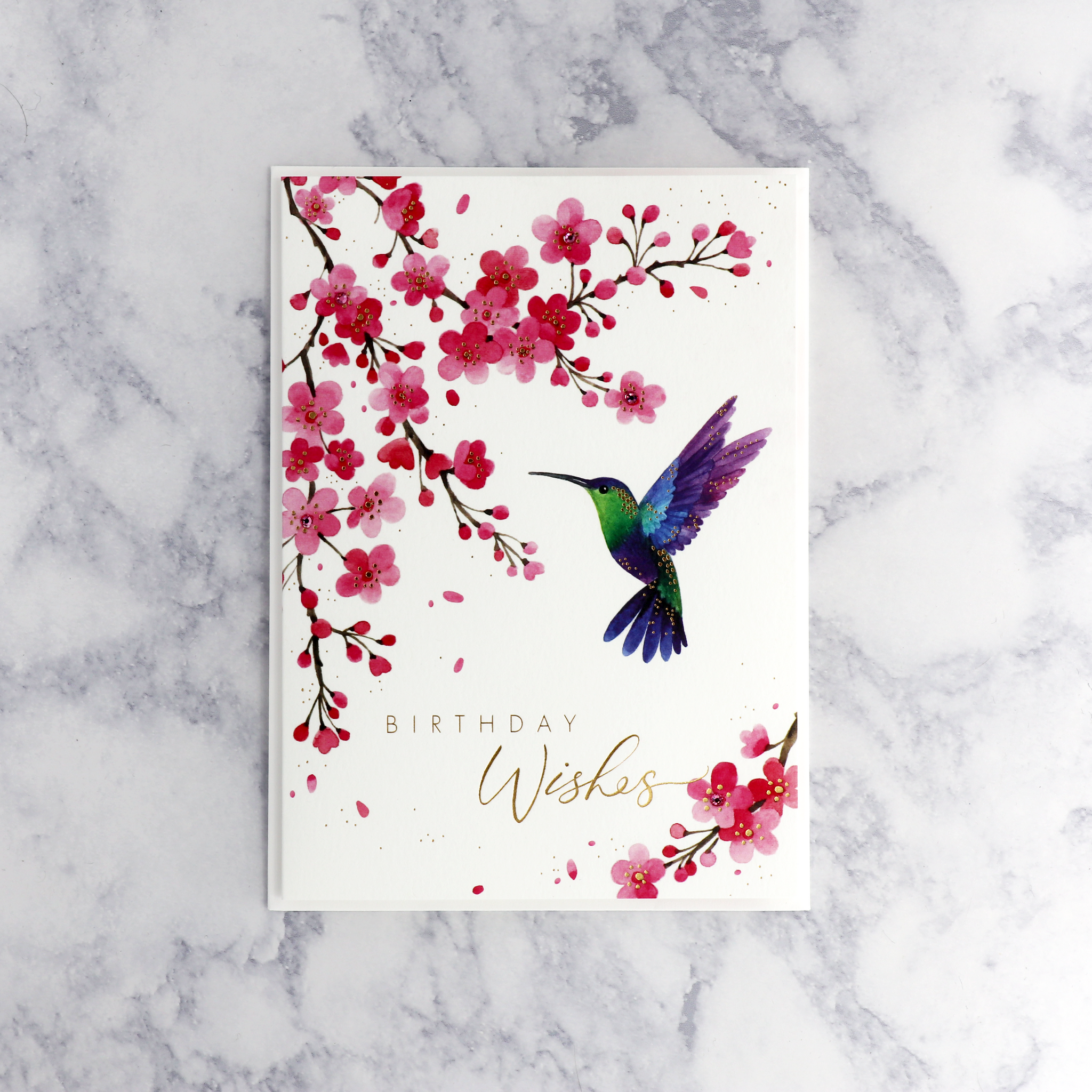 Cherry Blossom & Hummingbird Birthday Card
