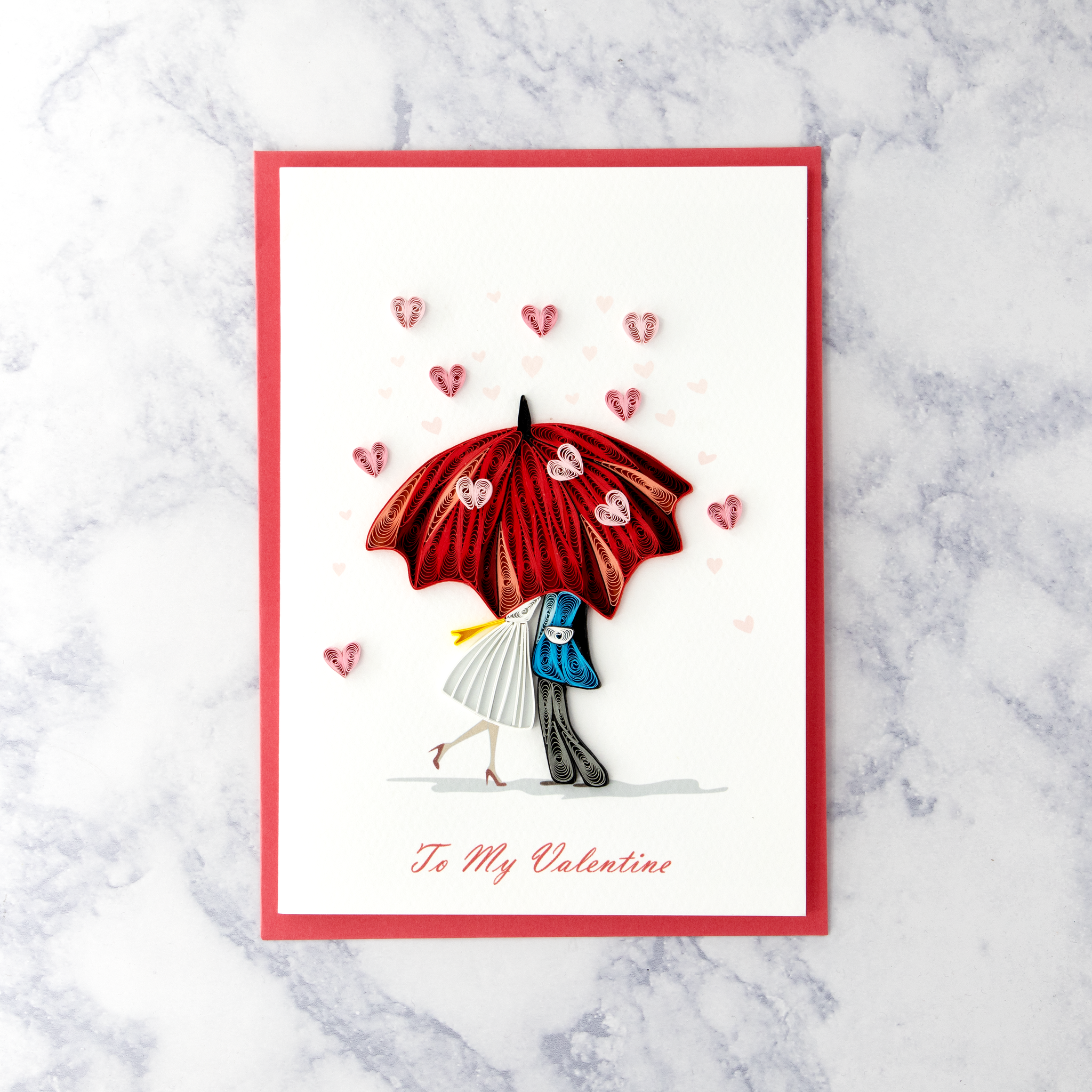 Handmade Couple Under Umbrella Quilling Valentine's Day Card