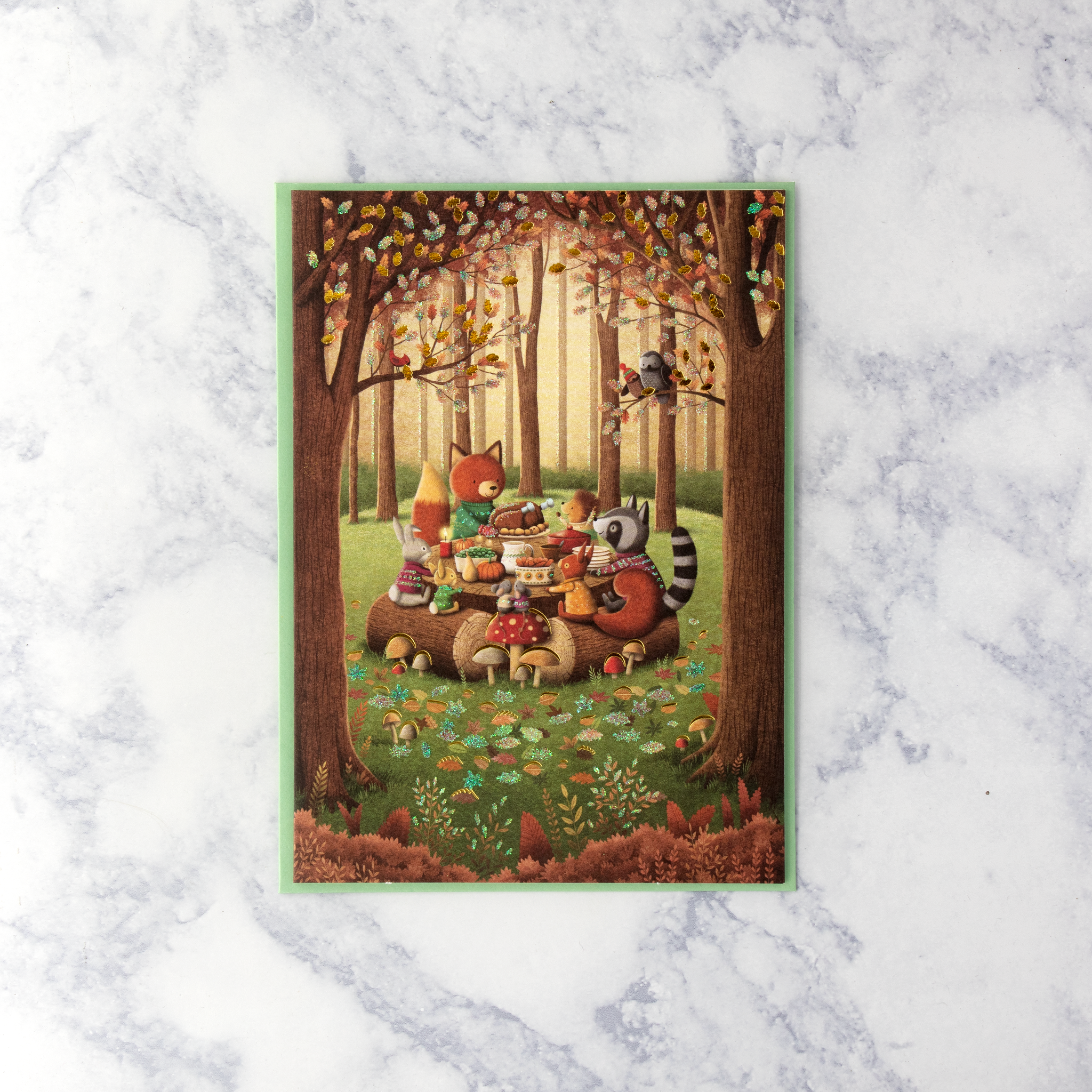 Critter Dinner In Woods Thanksgiving Card