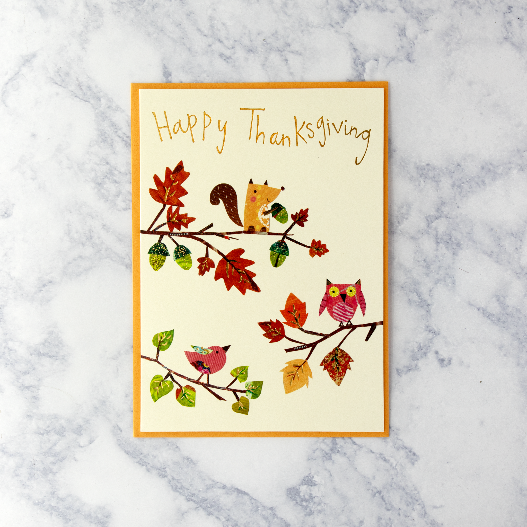 Critters In Tree Thanksgiving Card