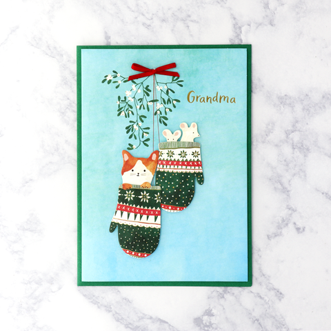 Critters In Mittens Christmas Card (Grandma)