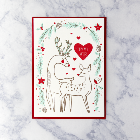 Letterpress Deer Couple Christmas Card (Wife)