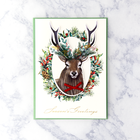 Deer With Foliage Holiday Card