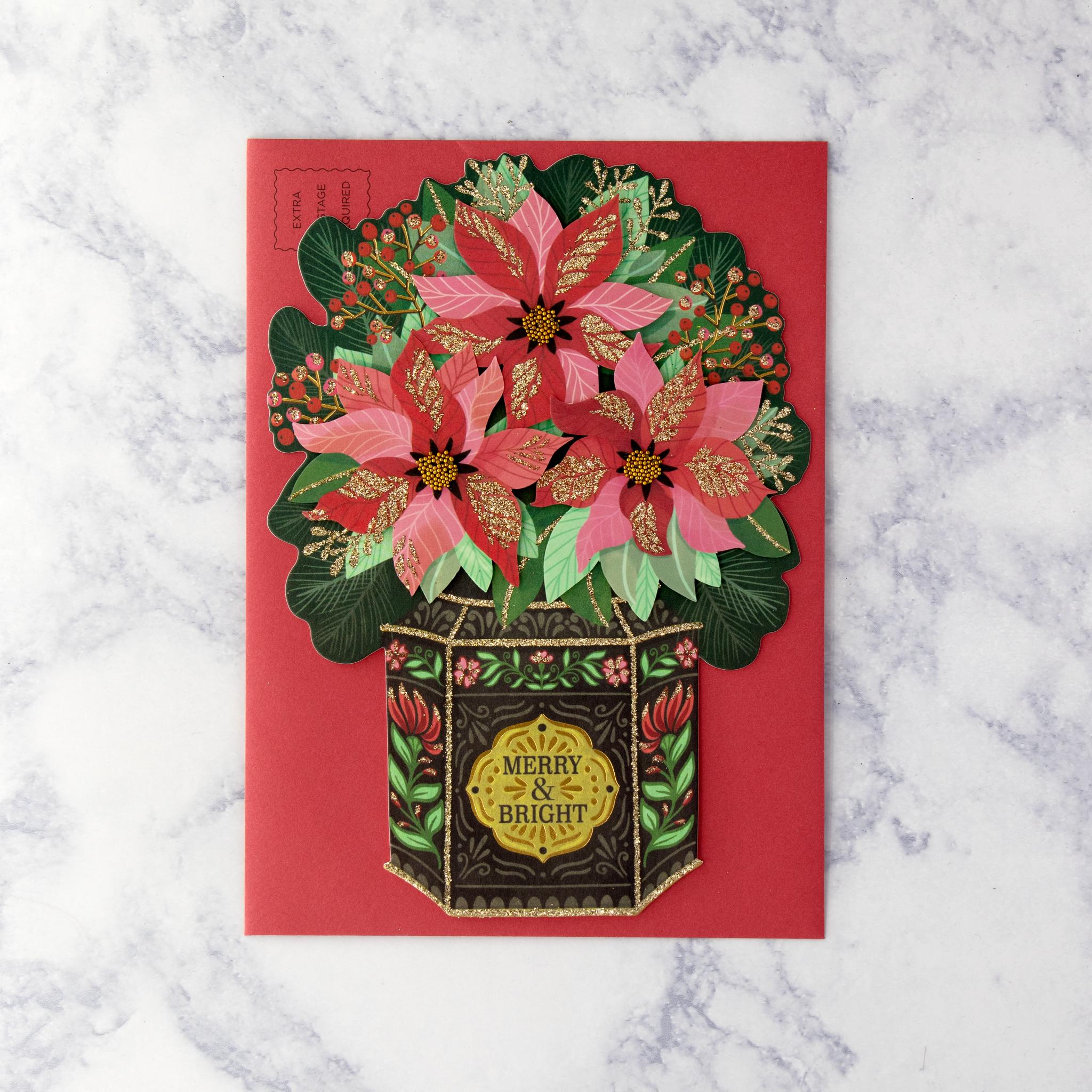 Die-Cut Poinsettias In Tin Christmas Card