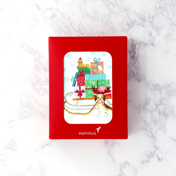 Dog Pulling Sled Christmas Boxed Cards (Set of 20)