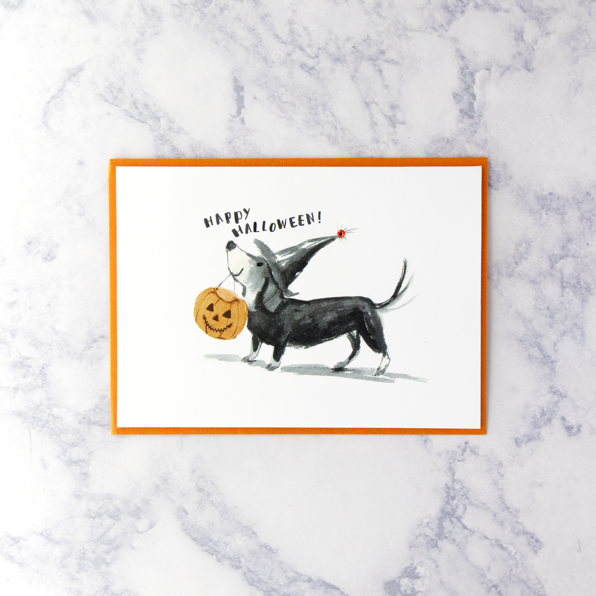 Dog With Pumpkin Halloween Card