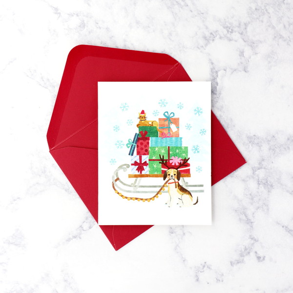 Dog Pulling Sled Christmas Boxed Cards (Set of 20)
