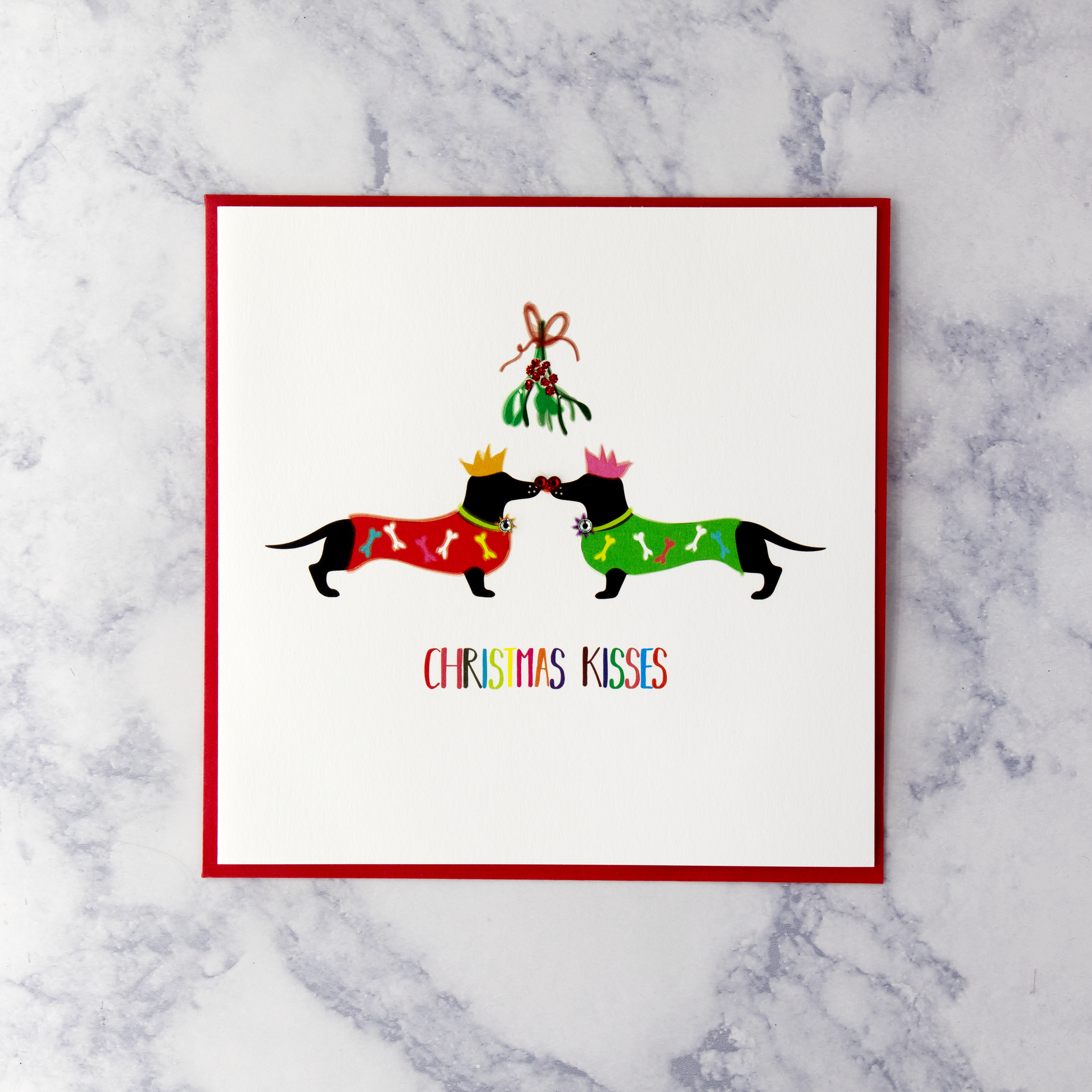 Dogs Under Mistletoe Christmas Card