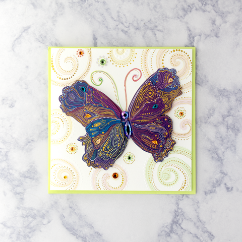 Dotted Butterfly On Blue Blank Card