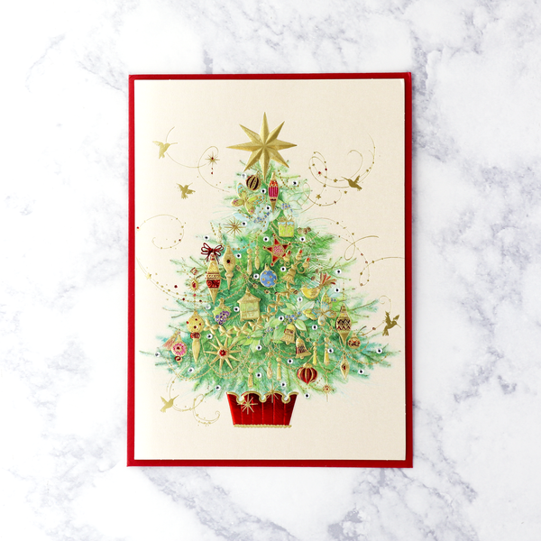 Embossed Tree With Ornaments Christmas Card