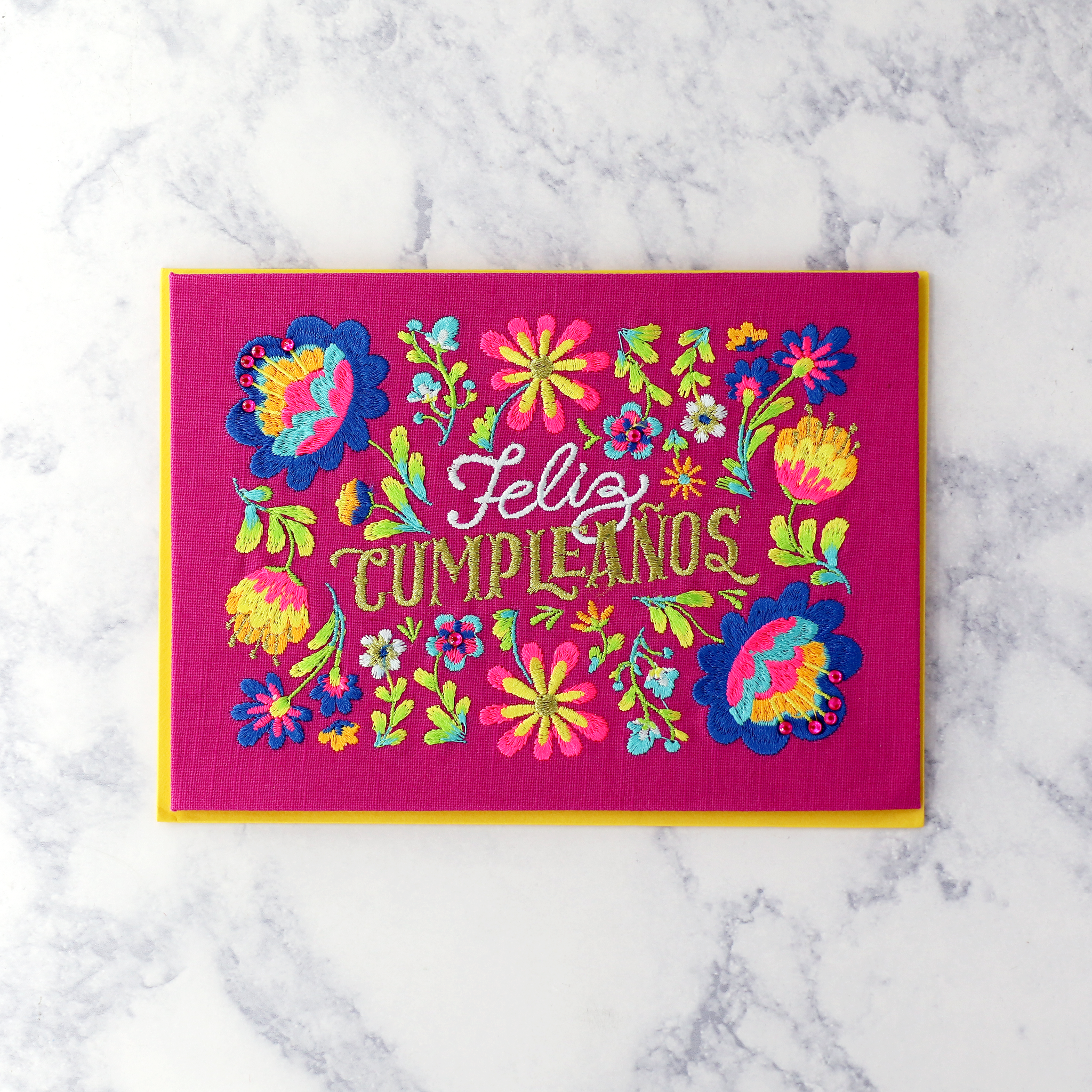 Embroidered Floral Pattern Spanish Birthday Card