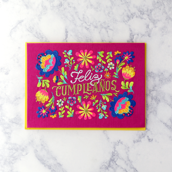 Embroidered Floral Pattern Spanish Birthday Card