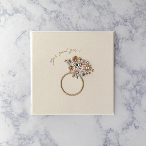 Embroidered Flower Ring Wedding Shower Card