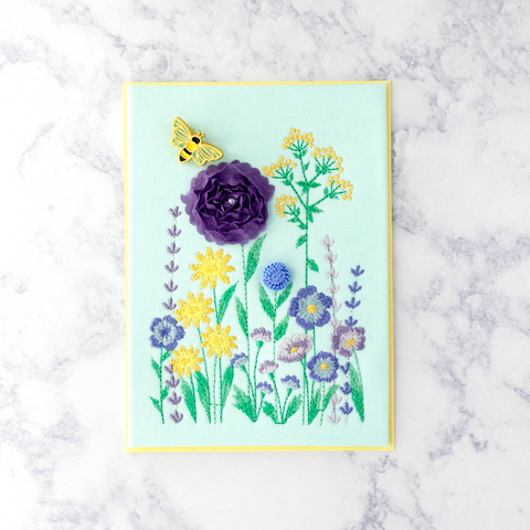 Embroidered Flowers With Wearable Bee Pin Mother's Day Card