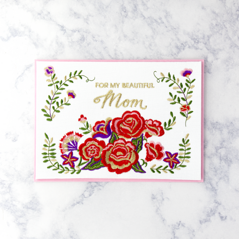 Embroidered Folk Floral Mother's Day Card (Mom)