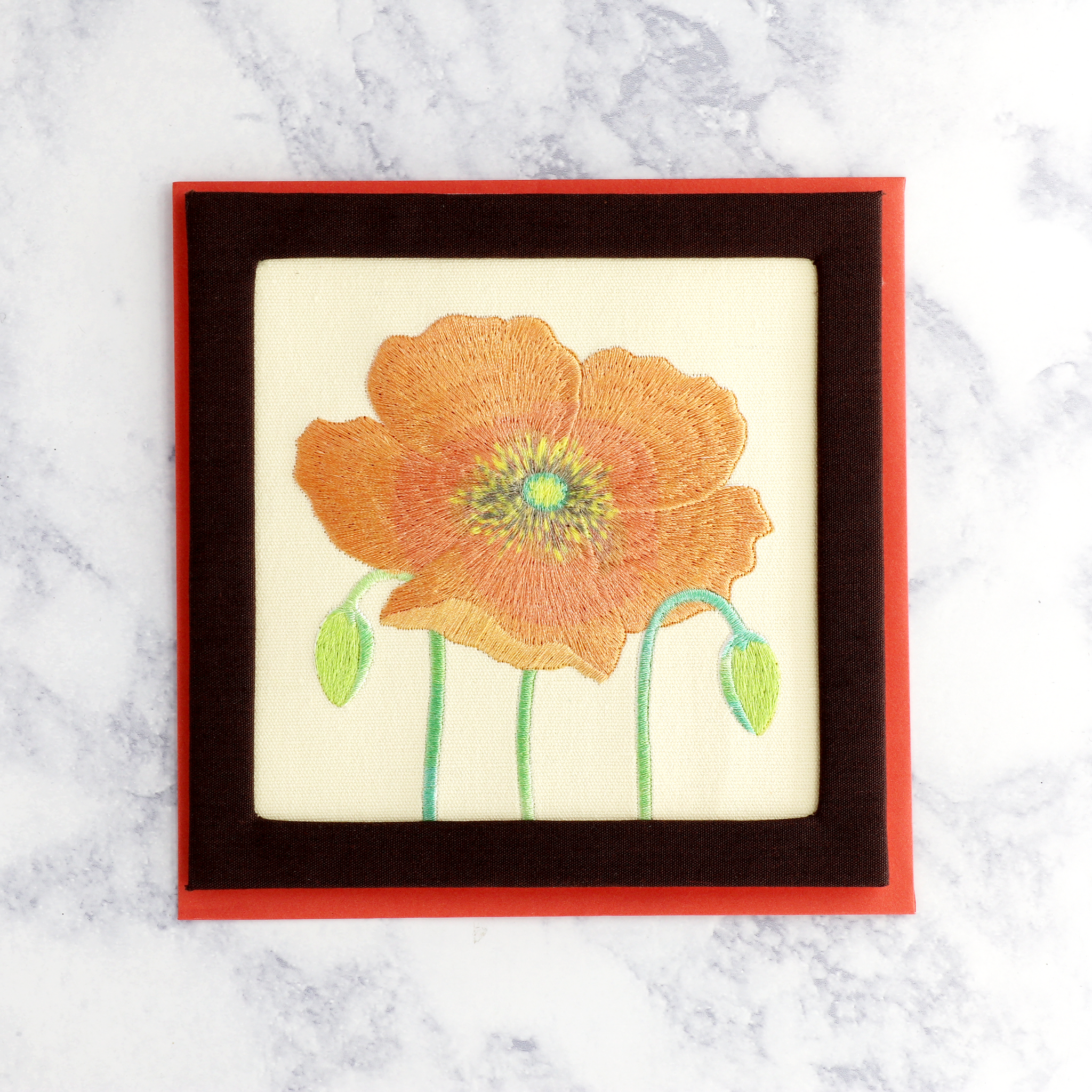 Embroidered Poppy Blank Card