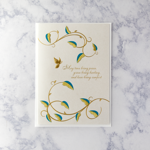 Embroidered Teal Flock & Gold Sympathy Card