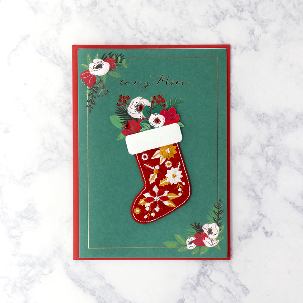 Embroidered Stocking Christmas Card (Mom)