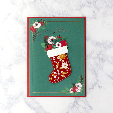 Embroidered Stocking Christmas Card (Mom)