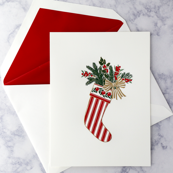 Hand Engraved Striped Stocking Holiday Boxed Notes (Set of 10)