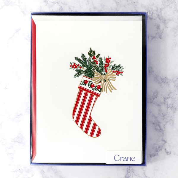 Hand Engraved Striped Stocking Holiday Boxed Notes (Set of 10)