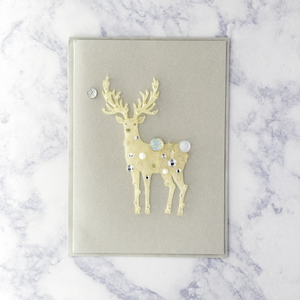 Fanciful Reindeer On Silver Holiday Card