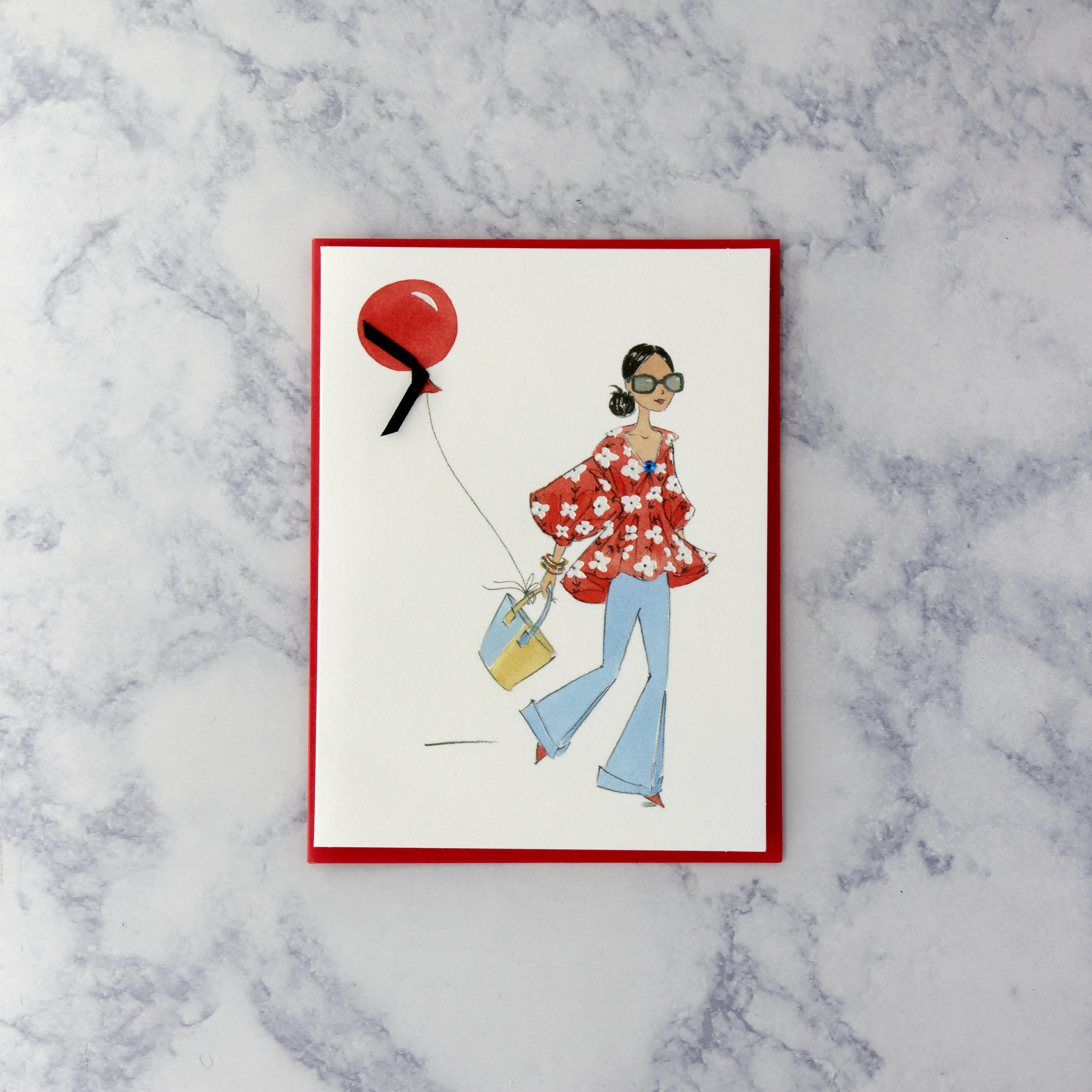 Fashion Girl With Balloon Birthday Card