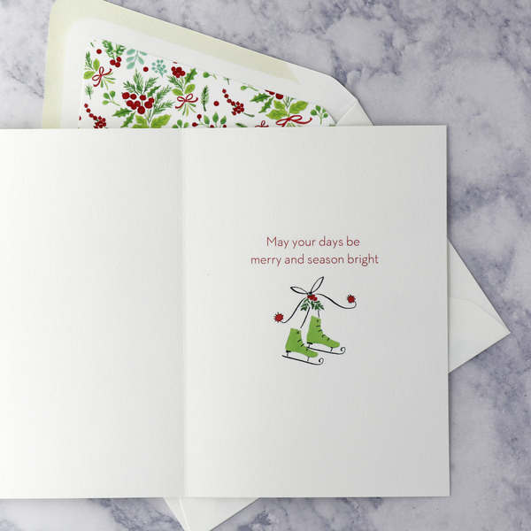 Festive Forest Penguin On Skates Christmas Card