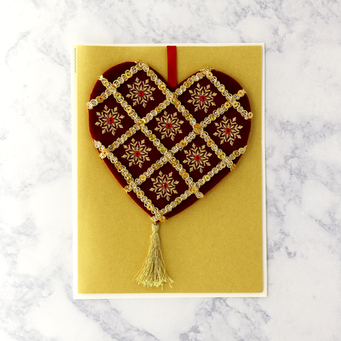 Flocked Heart Ornament Christmas Card