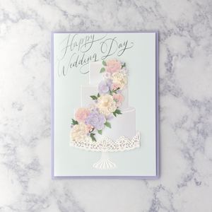 Floral Cascade Cake Wedding Card