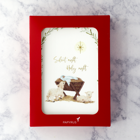 Floral Manger Scene Religious Christmas Boxed Cards (Set of 14)