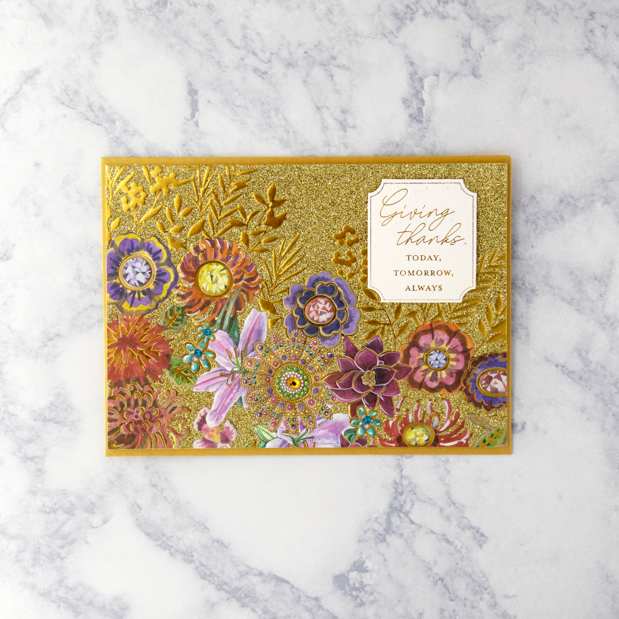 Floral On Gold Leaves Thanksgiving Card