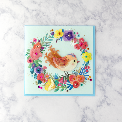 Floral Wreath With Bird Mother's Day Card