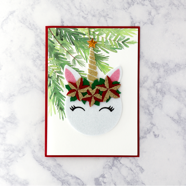 Hangable Floral Unicorn Holiday Card