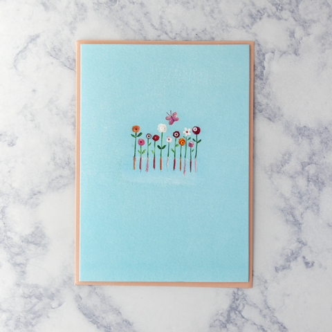 Flowers With Butterfly Blank Card