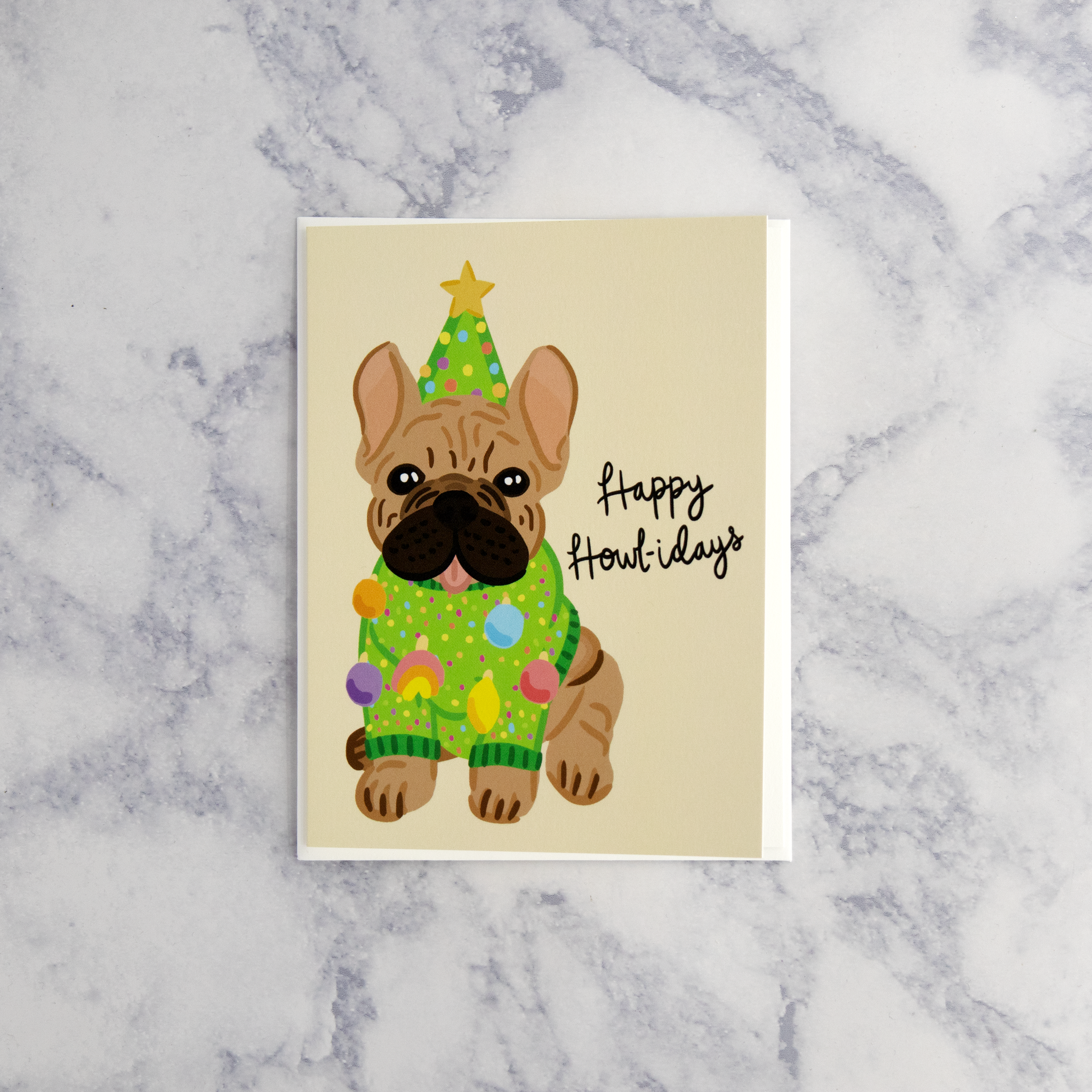 Frenchie With Tree Hat Holiday Card