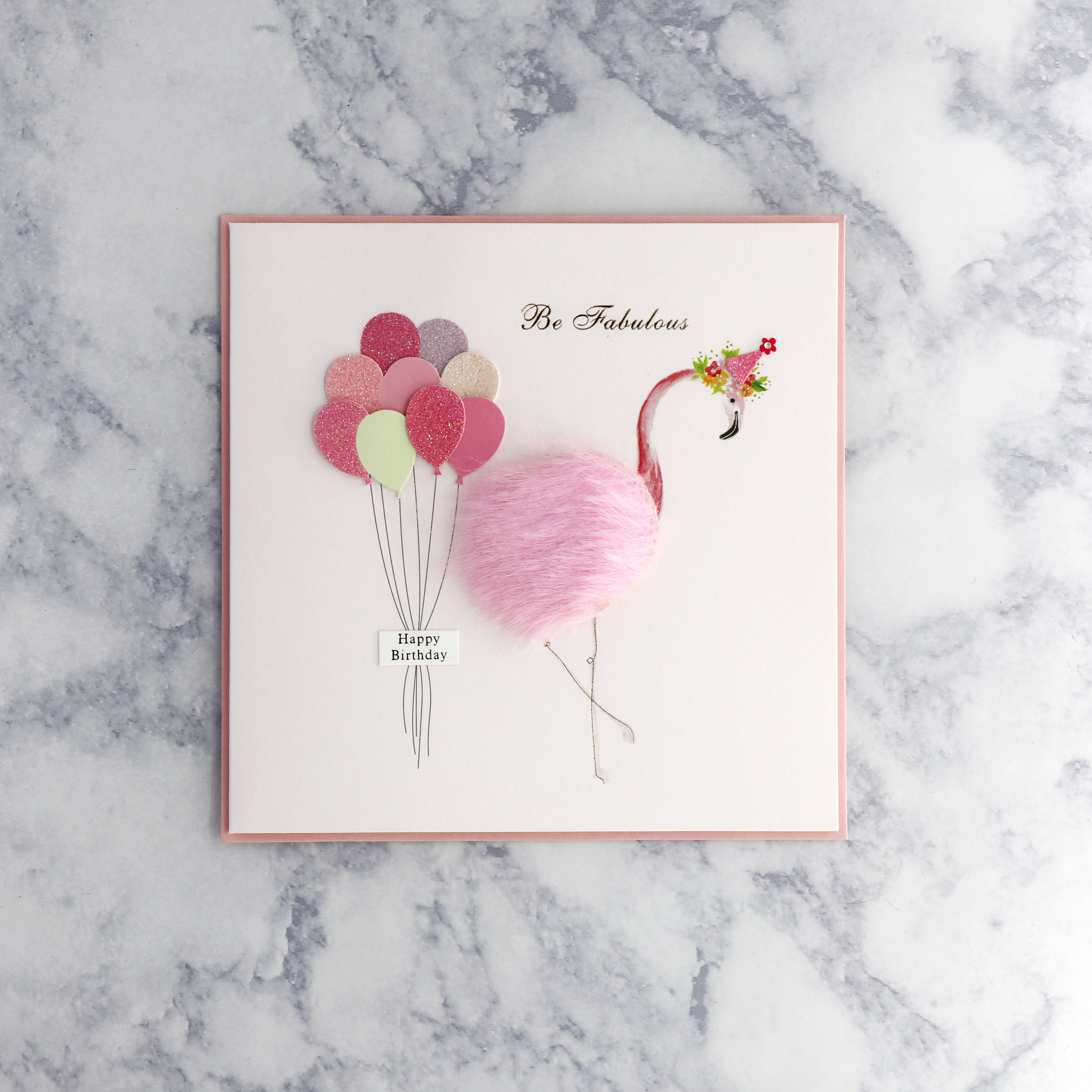 Fuzzy Flamingo Birthday Card