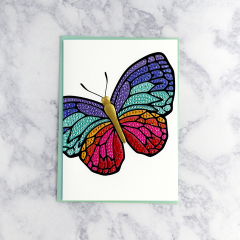 Gemmed Rainbow Butterfly Birthday Card