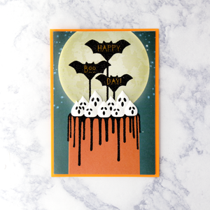 Ghost & Bat Cake Halloween Card