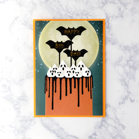 Ghost & Bat Cake Halloween Card