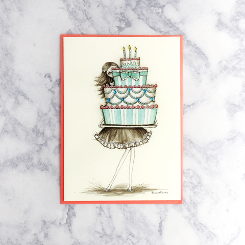 Girl Holding Cake Birthday Card