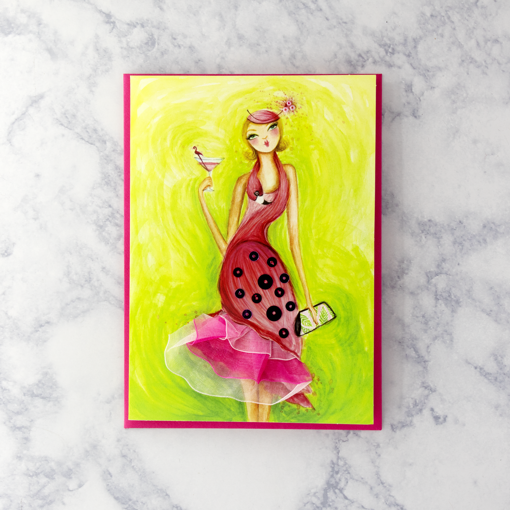 Girl In Flamingo Dress Birthday Card