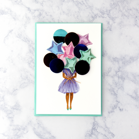 Girl With Balloons Birthday Card