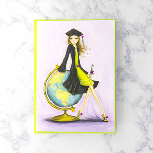 Girl With Globe Graduation Card