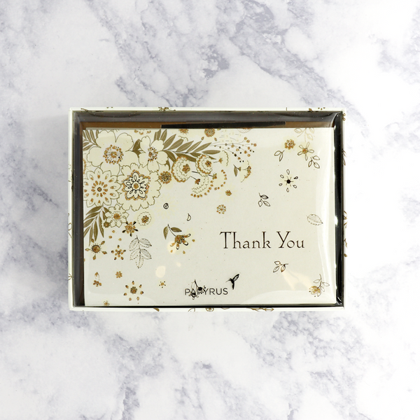 Gold & Crème Floral Thank You Boxed Notes (Set of 12)