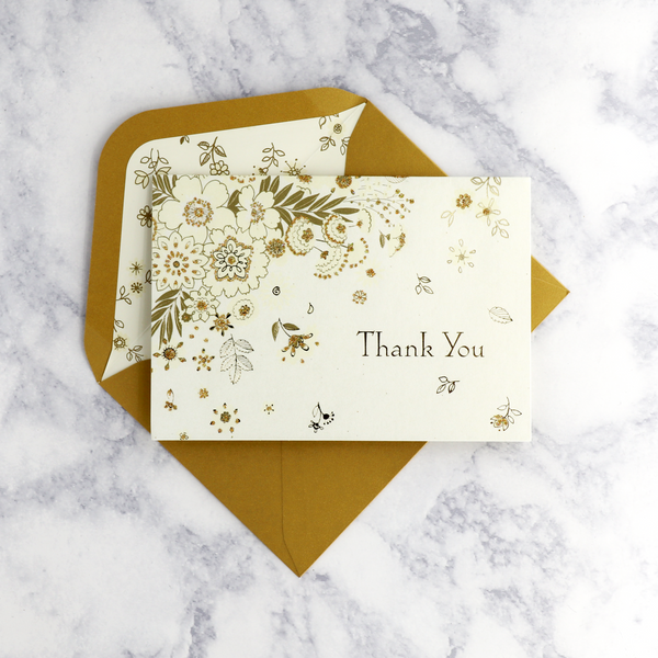 Gold & Crème Floral Thank You Boxed Notes (Set of 12)