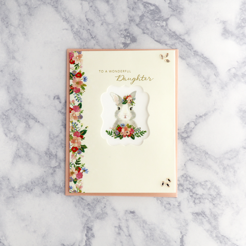 Gray Floral Bunny Birthday Card (Daughter)