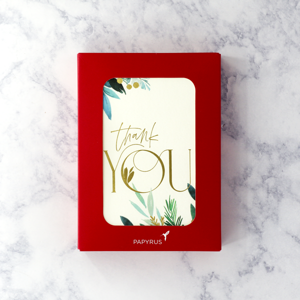 Die-Cut Greenery Thank You Holiday Boxed Cards (Set of 12)