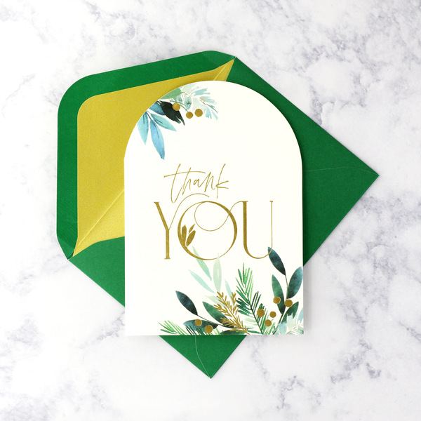 Die-Cut Greenery Thank You Holiday Boxed Cards (Set of 12)